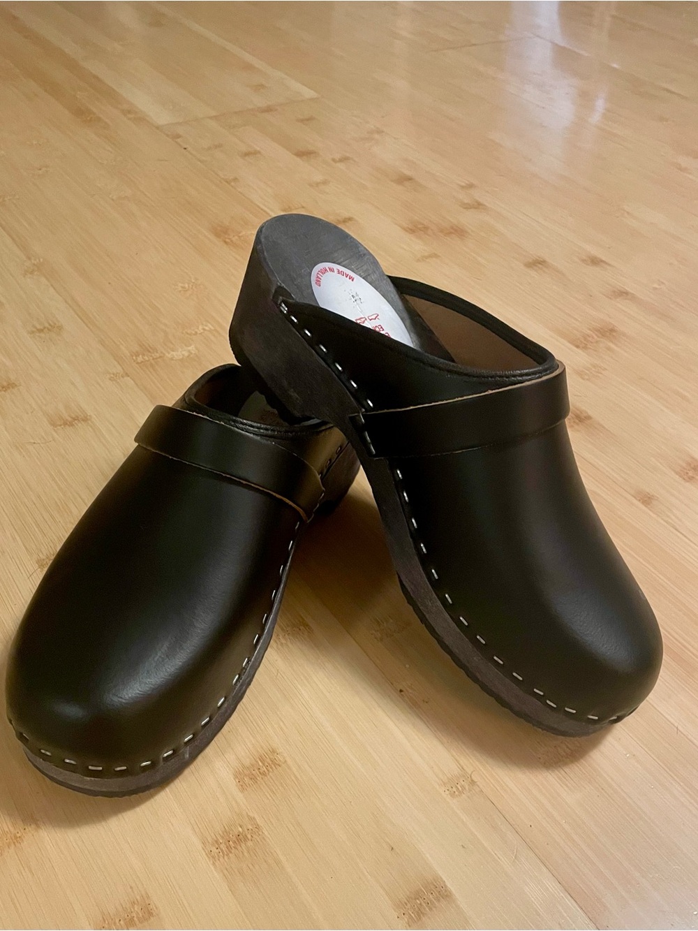 Black Leather Clog Mules - made in Holland sz 40